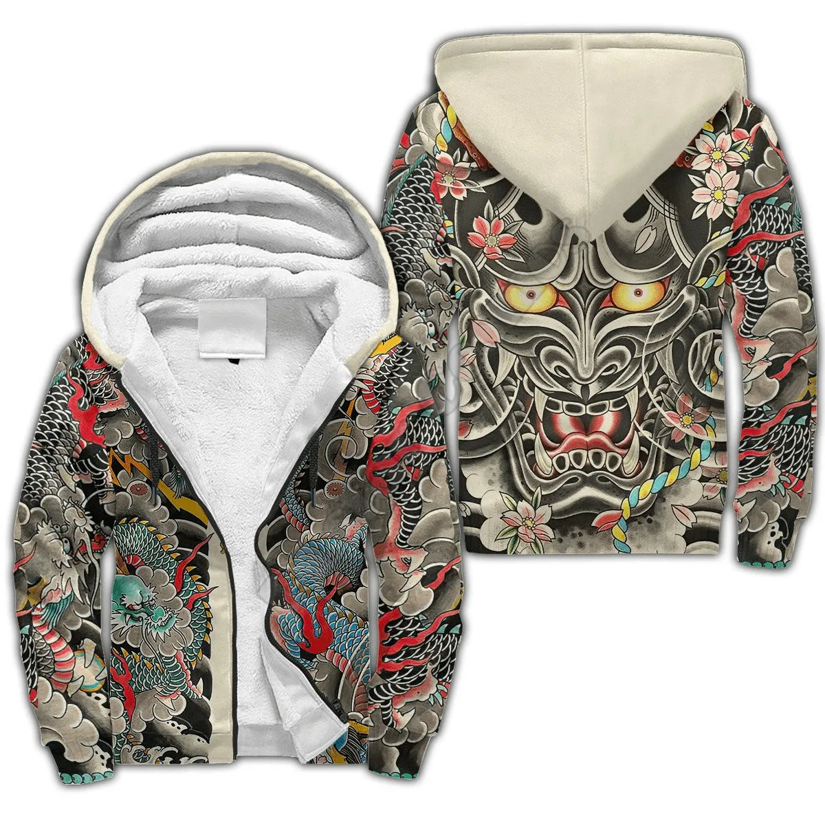 Japan Mask 3D printed Fleece zipper Hoodies Men Women Winter Warm plus velvet jacket Casual Coat 01