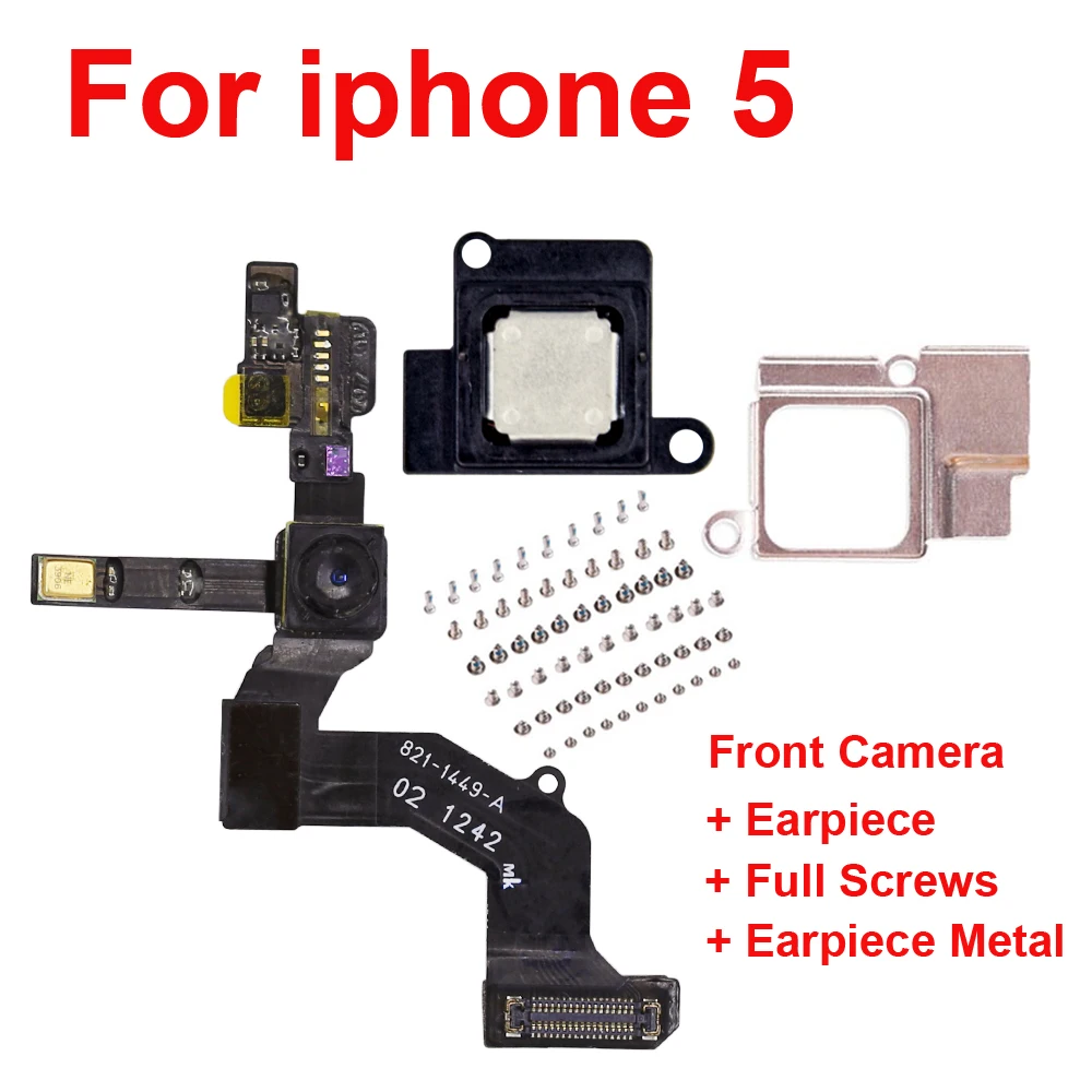 1set Full Screw + earpiece + metal + Front Camera Right Proximity Sensor Flex With Mic Assembly For iPhone 5 5S 5c 6 6s 7 8 plus