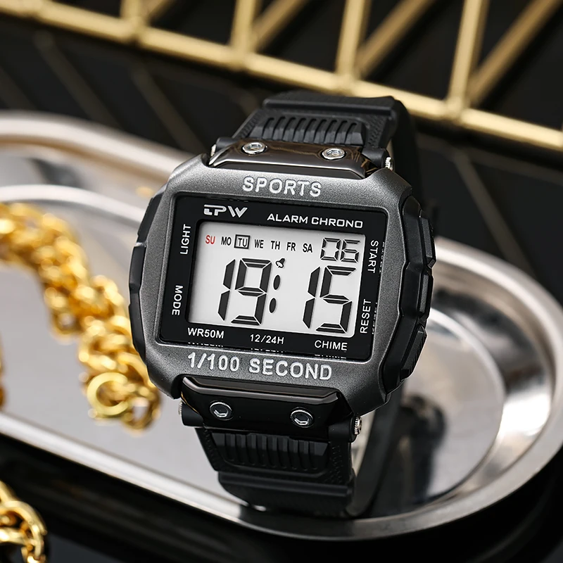 TPW Big Number Super Easy to Read Scratch Proof Case 5ATM Water Resistant Digital Watch for Outdoor Sport for big hand