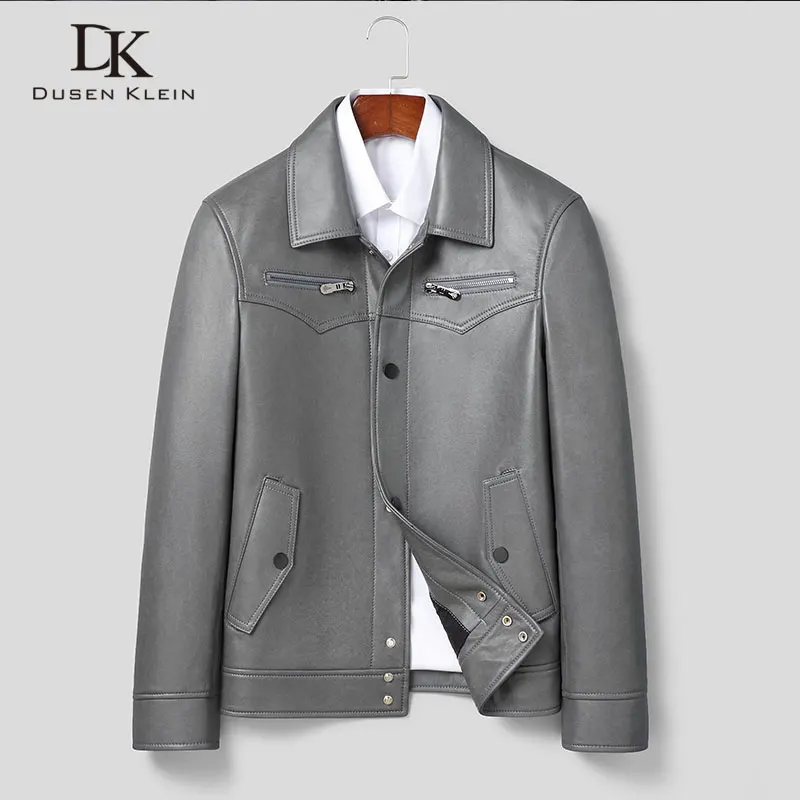 Men Genuine Leather Jacket Real Sheepskin Jackets Casual Grey White Pockets Autumn New Jacket for Man L2061