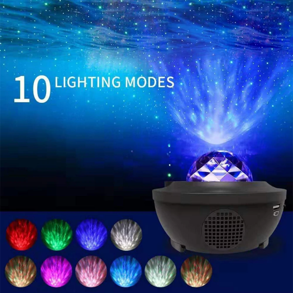 

Светодиодный проектор звездного неба, лампа с дистанционным управлением по USB, с музыкой, Ночной светильник с Bluetooth, звезда/луна/океанская волна, 5 в постоянного тока