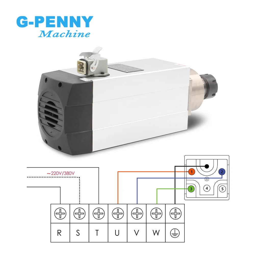 4.5kw ER32 air cooled spindle motor 220v/380v square spindle Ceramic ball bearings spindle 0.01mm accuracy