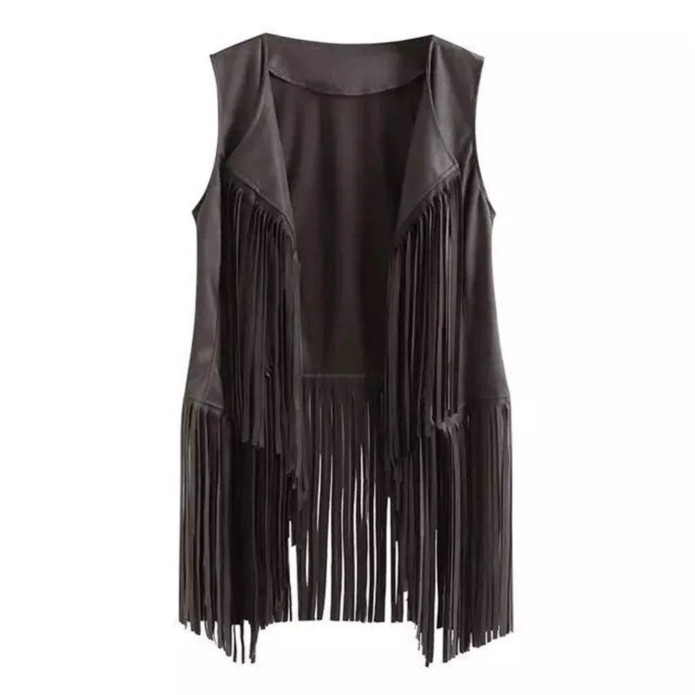 Women Sleeveless Tassel Fringe Jacket Womens Multi-size Jackets Coats