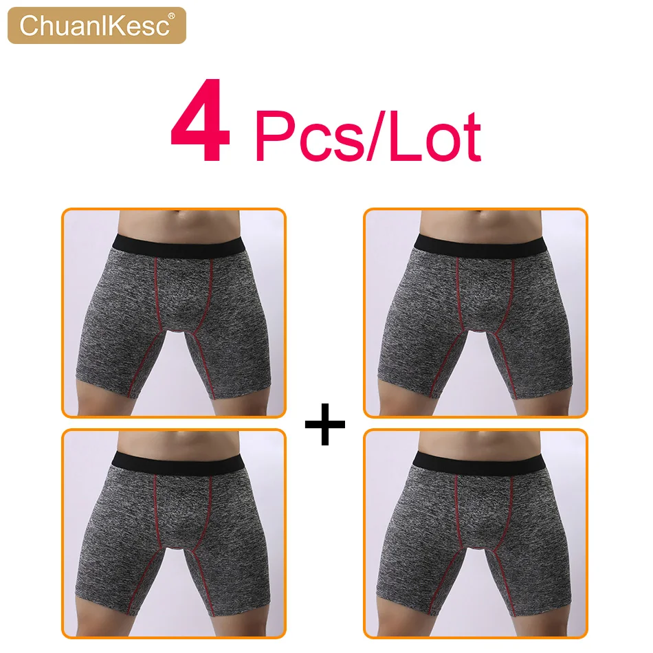 4Pcs Large Size Men's Underwear Lengthened Flat Pants To Prevent Leg Abrasion Soft And Comfortable Sports Running Cycling Shorts