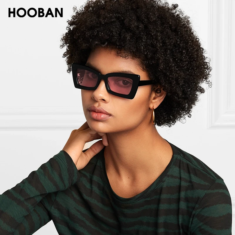 HOOBAN Vintage Rectangle Women Men Sun Glasses Fashion Cateye Brand designer Sunglasses Female Male Retro Outdoor Eyewear