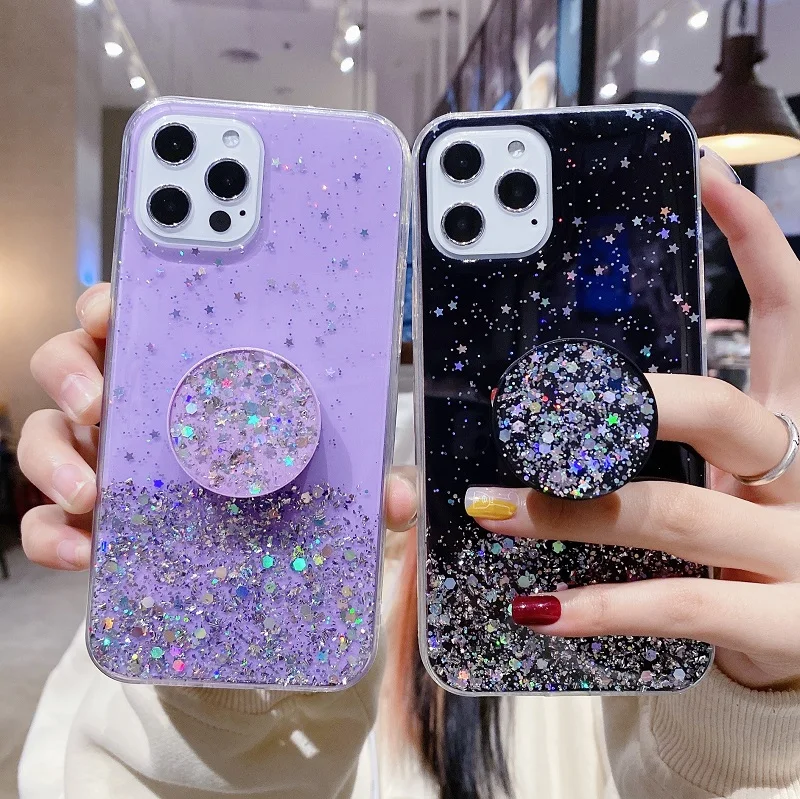 

Luxury Glitter Transparent Phone Case For Vivo S10e Fold Stand Epoxy Soft Shockproof Bumper Back Cover For Vivo V23e