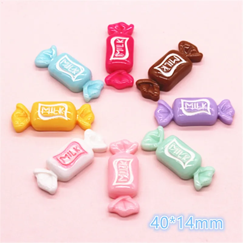 10pcs 40*14mm Resin Flatback Cabochon Simulation Milk Candy Food Art DIY Phone Case Hair Clip Decoration