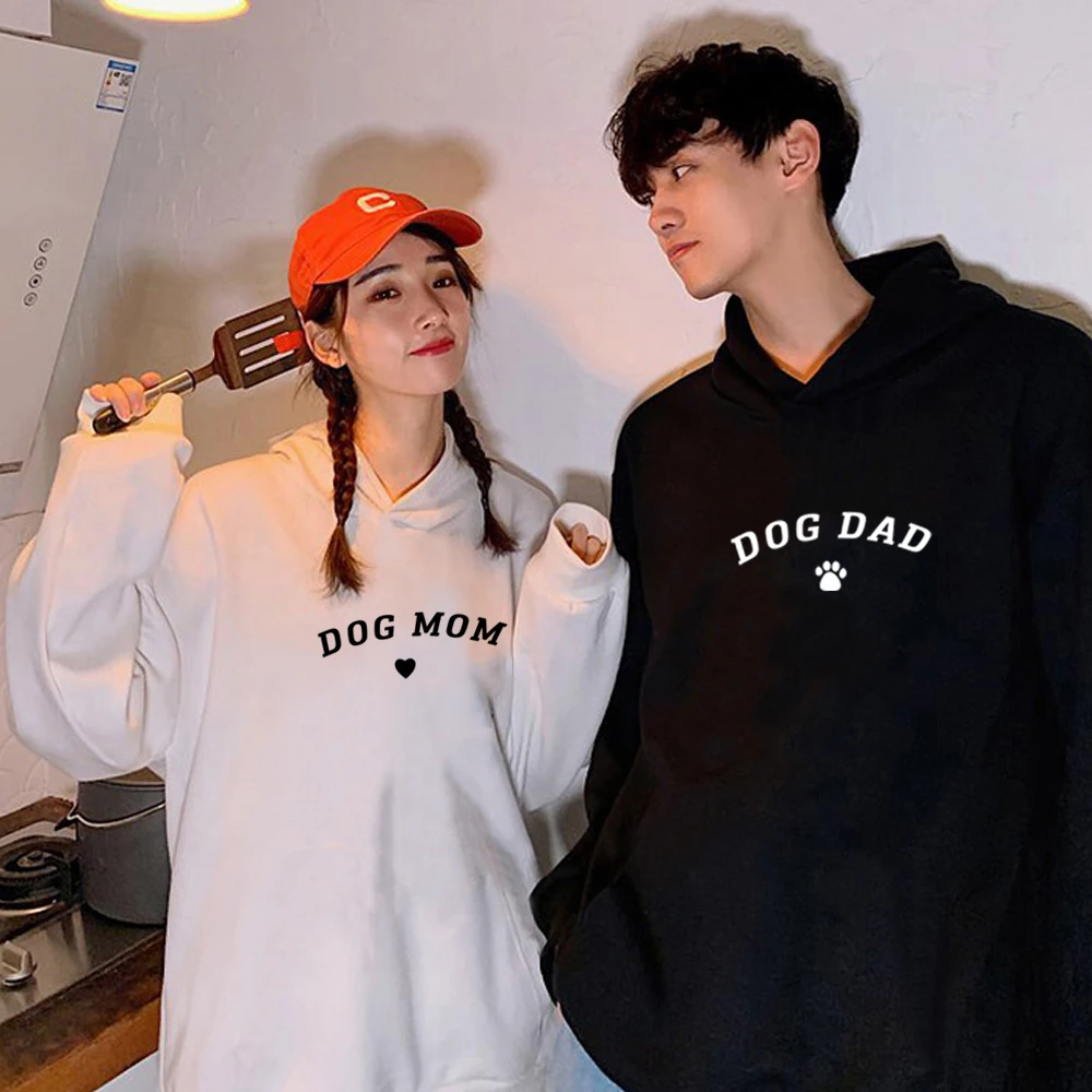 Casual Sweatshirt Matching Clothes for Couples Kpop Lovers Autumn Men Women Hooded Pullovers Dog Dad Mom Print Hoodies