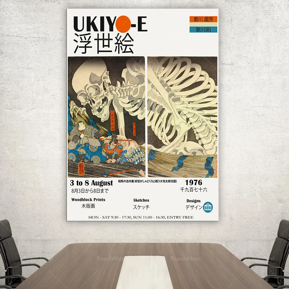 Japanese Exhibition Poster Ukiyo-e Skeleton