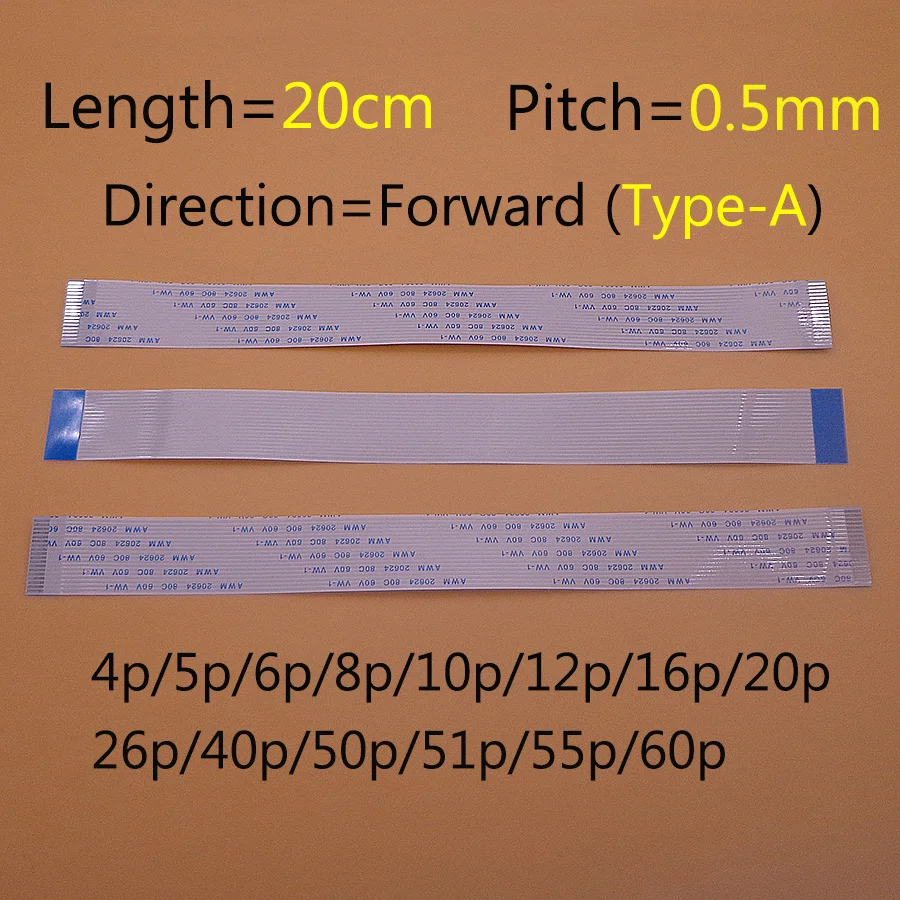 1PC FFC/FPC Flat Flex Cable 4pin 5pin 6pin 8pion 12pin 16pin 26pin 40pin 20pin 50pin type A Same Side 0.5mm Pitch Length 20cm