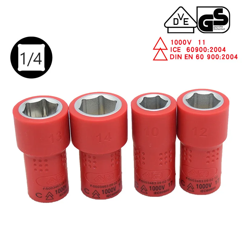 Insulated 1000V High Voltage 1/4 VDE Hex Socket 5-14mm Hexagon Hand Tools Electrical Ferramenta