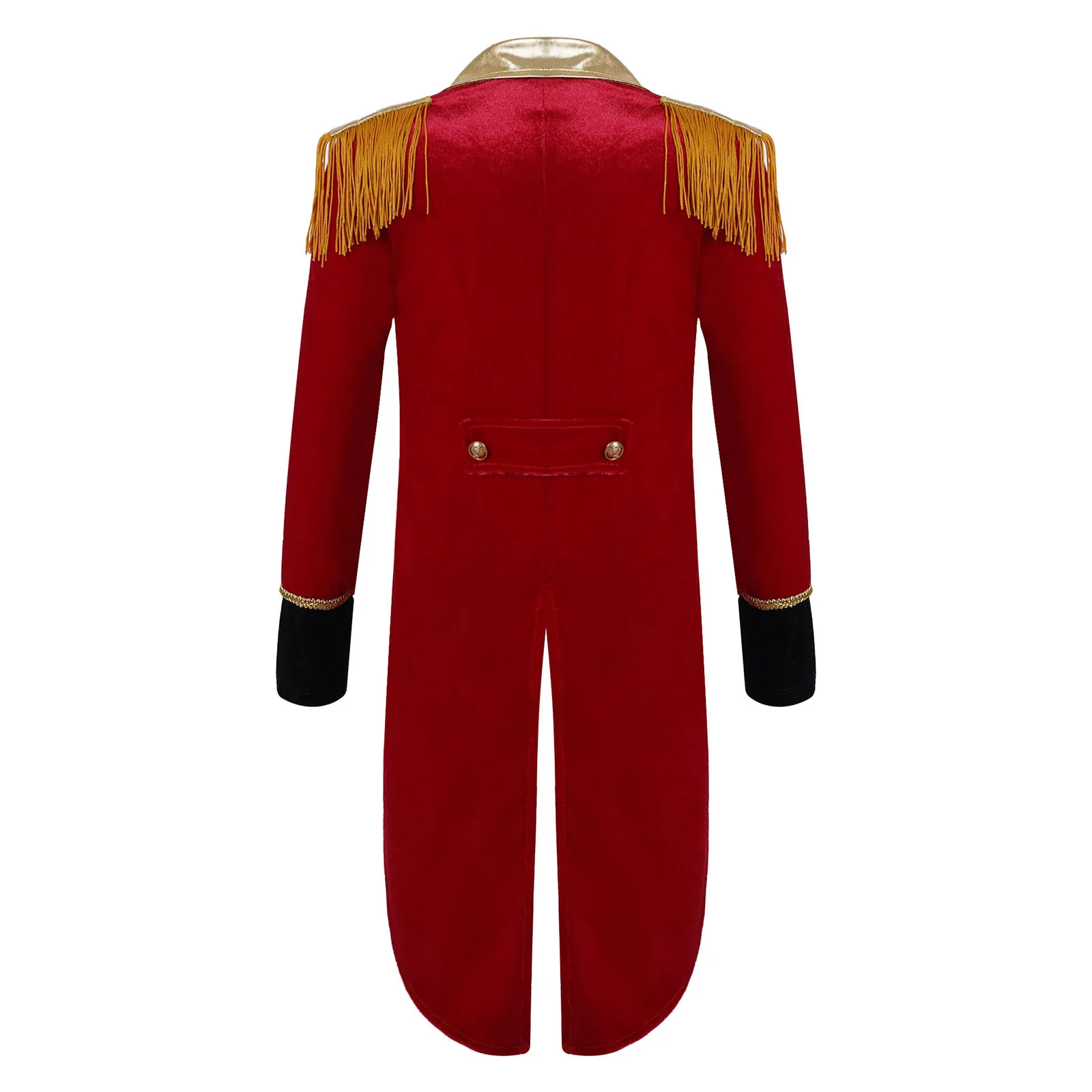 Red Kids Jongens Circus Circusdirecteur Cosplay Kostuum Lange Mouwen Kwasten Versierd Dip Zoom Jas Carnaval Kerstmis Halloween Outfit