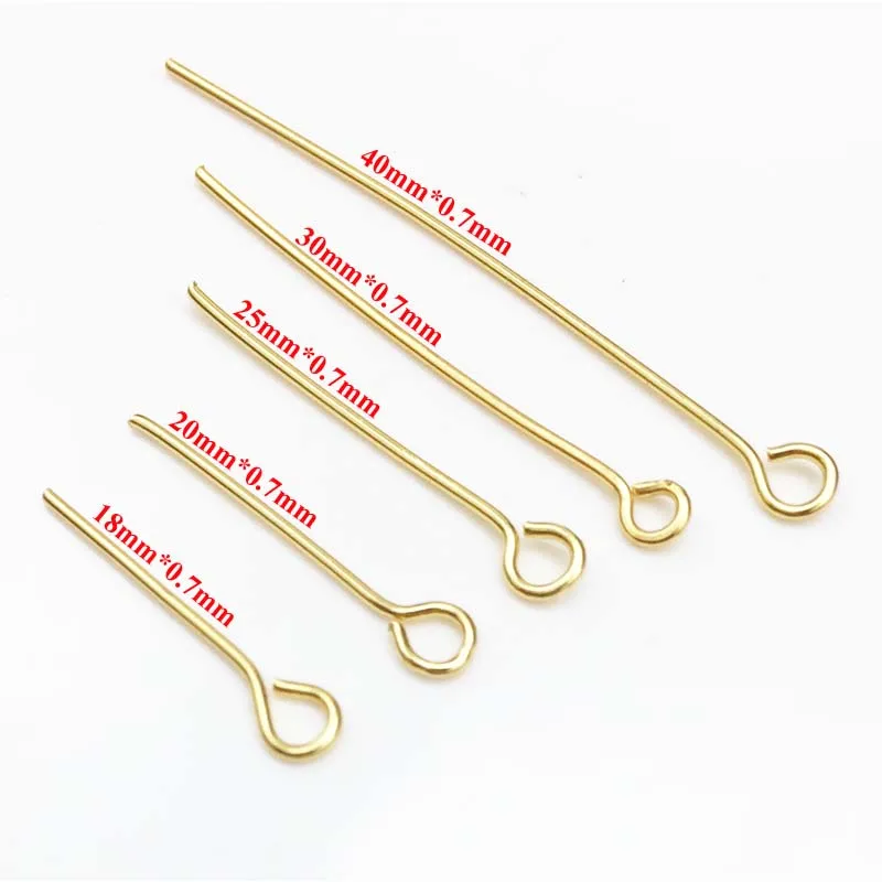 50 PCS Gold Tone Stainless Steel Eye Pins Findings Head Pins 2.1mm Hole  0.7mm thichness, DIY Jewelry Making