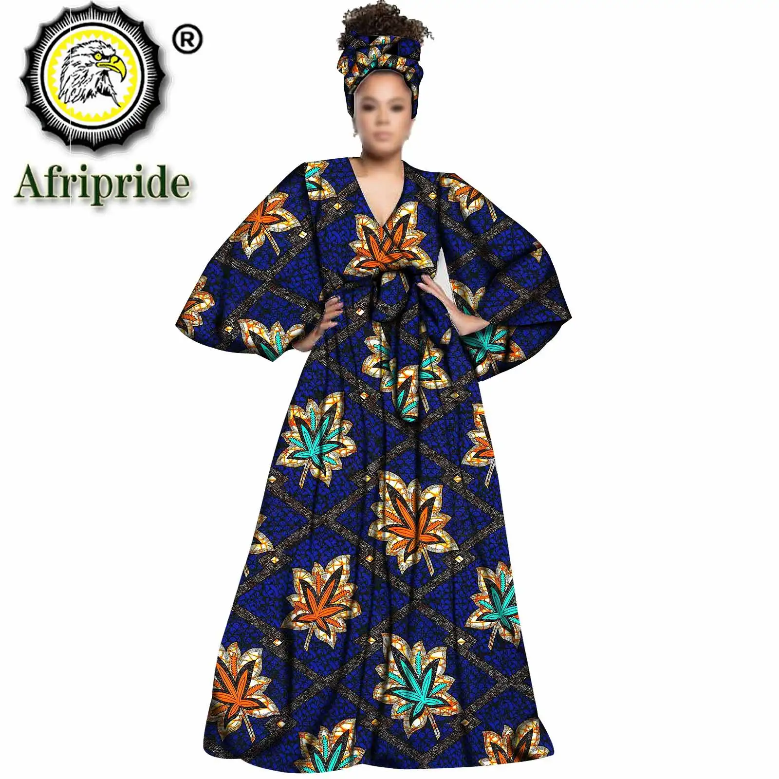 2026Spring african design robes for women dashiki print with headscarf and sashes vintage floor-length dress AFRIPEIDE S1925035