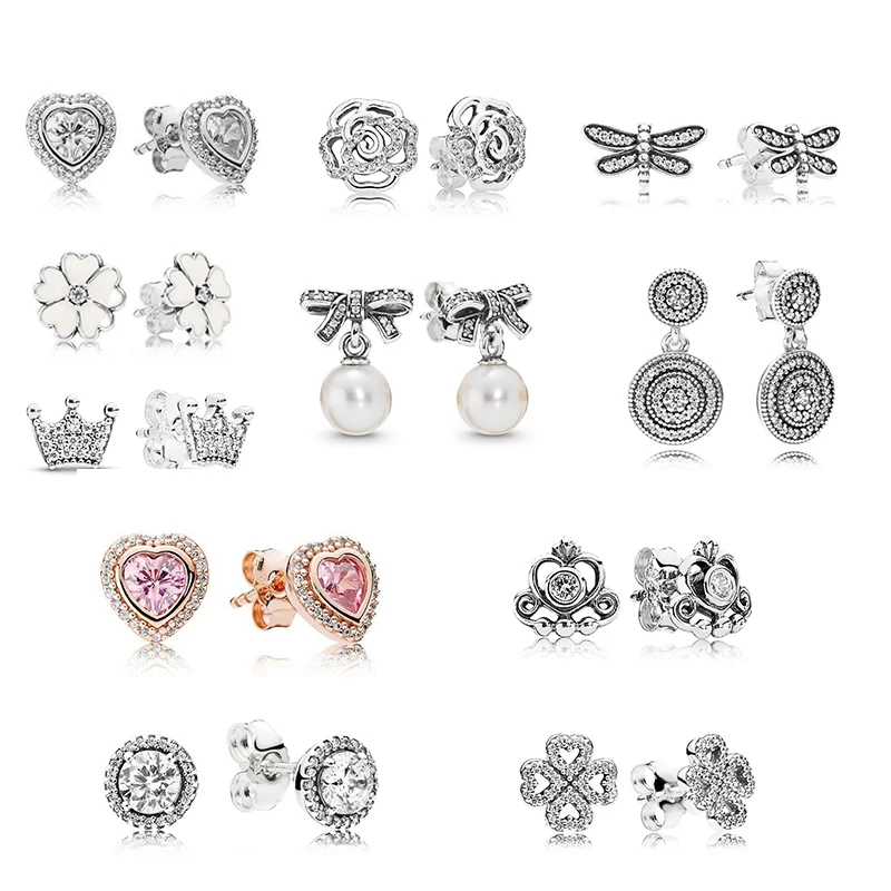 New Sparkling Crown Heart Stud Earrings Clear CZ Personality Brand Earrings For Woman Lover Christmas Jewelry Gift Special Offer