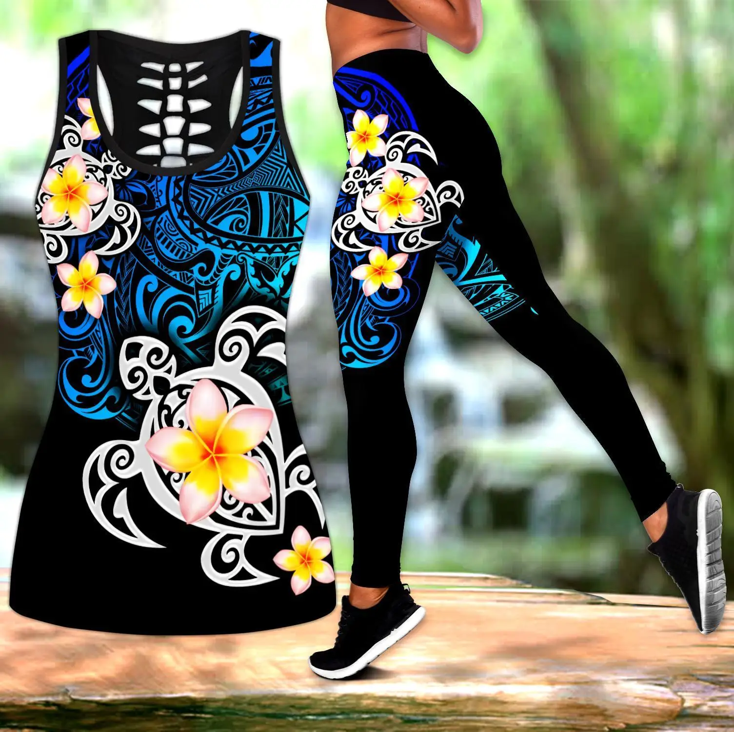 Pohnpei Polynesian Tattoo Turtle Flowers 3D All Over Printed Legging & Tank top Sexy Elastic Female Skinny Leggings DDK41