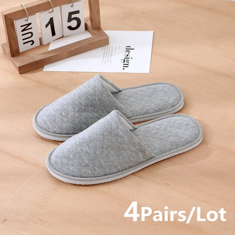 Top Quality Stitch Cotton Fabric Hotel Slippers Men WomenTravel Disposable Home Hospitality Breathable Soft SPA Guest Slides