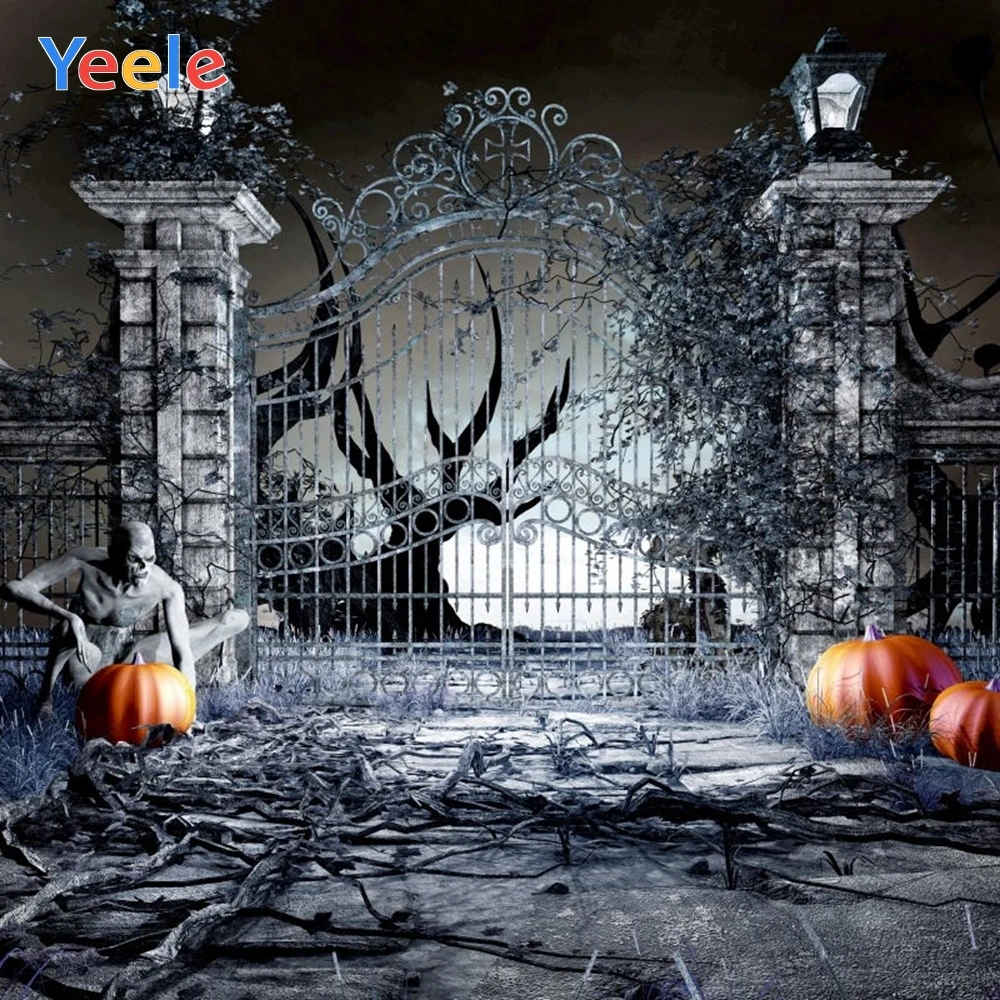 

Yeele Halloween Backdrop Forest Tree Zombie Pumpkin Gate Baby Kids Customized Vinyl Photography Background For Photo Studio