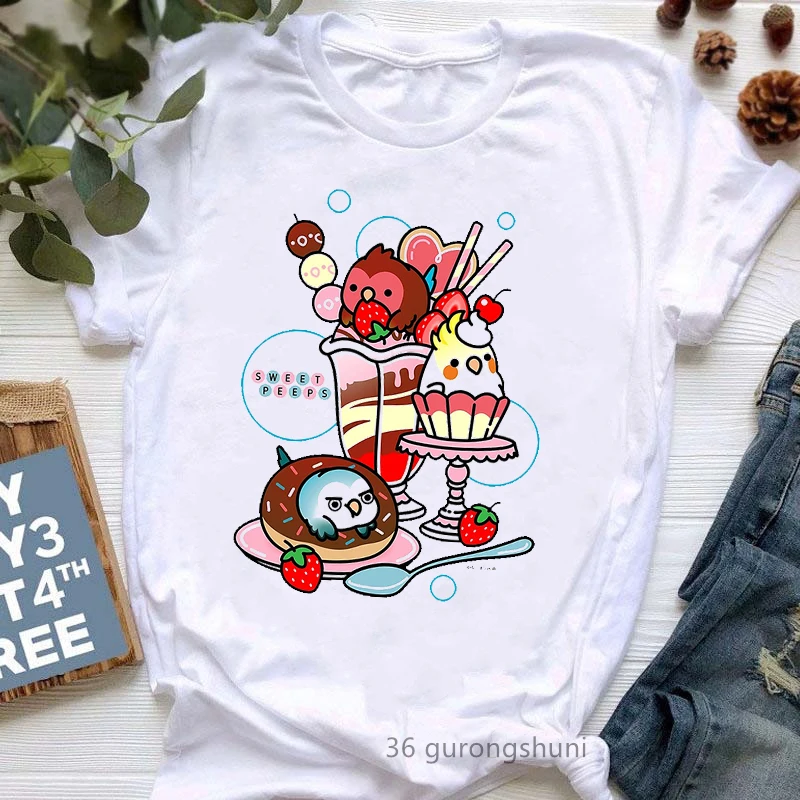 Watercolor Bird Cockatiel Parrot Print Women'S Tshirt Funny Harajuku Kawaii Clothers Summer Fashion T-Shirt Femme Streetwear