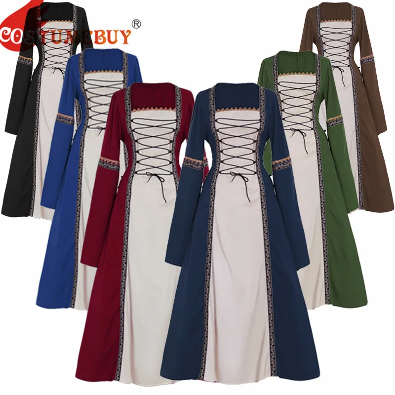 Costumebuy frauen Vintage Celtic Langarm Medieval Kleid Bodenlangen Renaissance Gothic Cosplay Halloween Kostüm Kleid