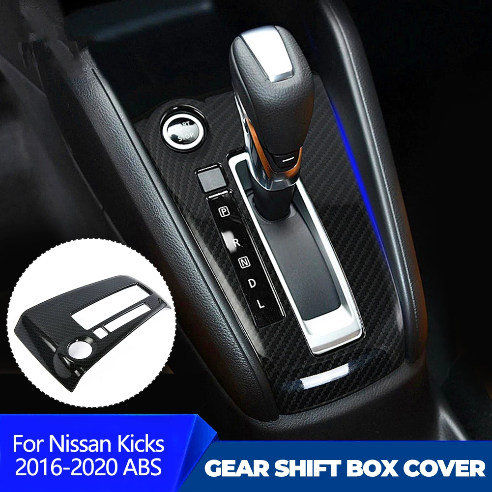 For Nissan Kicks 2016-2020 ABS Carbon fiber Gear Shift Box Cover Trim Sticker Decoration Frame Interior Accessories Car Styling