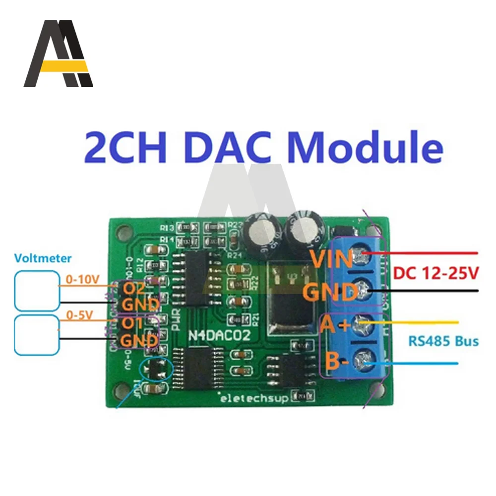DC 12V 0-5V 0-10V Voltage Signal Generator 2CH PWM DAC Converter Module RS485 Modbus RTU for PLC Measuring Instruments