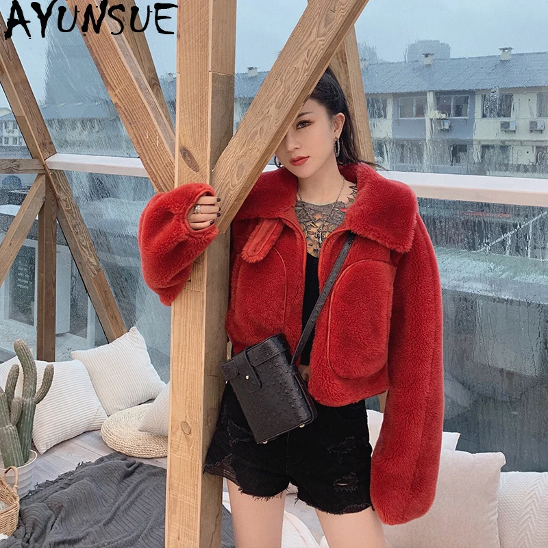 

AYUNSUE Real Fur Coat 2020 Autumn Winter Jacket Women 100% Real Wool Coat Female Cashmere Korean Jackets Chaqueta Mujer MY3619