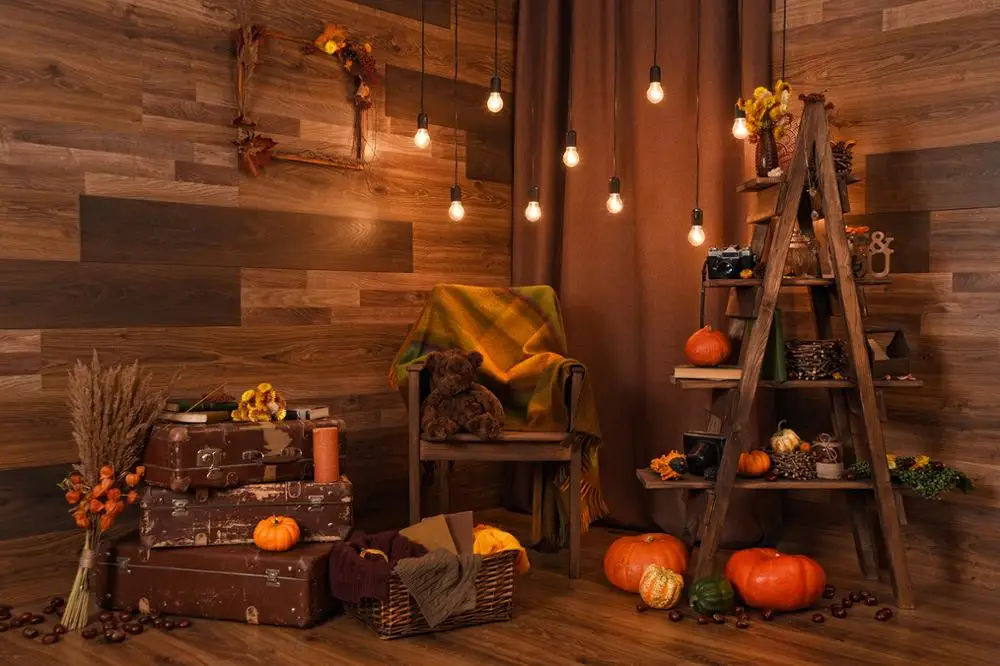 Capisco Halloween otoño cosecha calabaza juguete fotografía de madera fondo Baby Shower niño retrato telón de fondo foto estudio prop