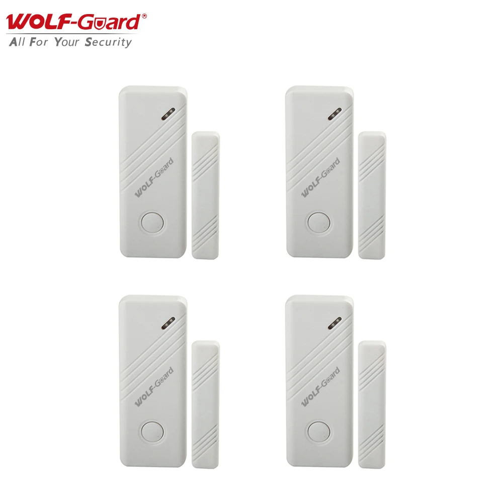 4Pcs Wolf-Guard Wireless Doors Windows Magnet Sensor Ultra-Thin Sensitive Detector White 433MHz for Home Security Alarm System
