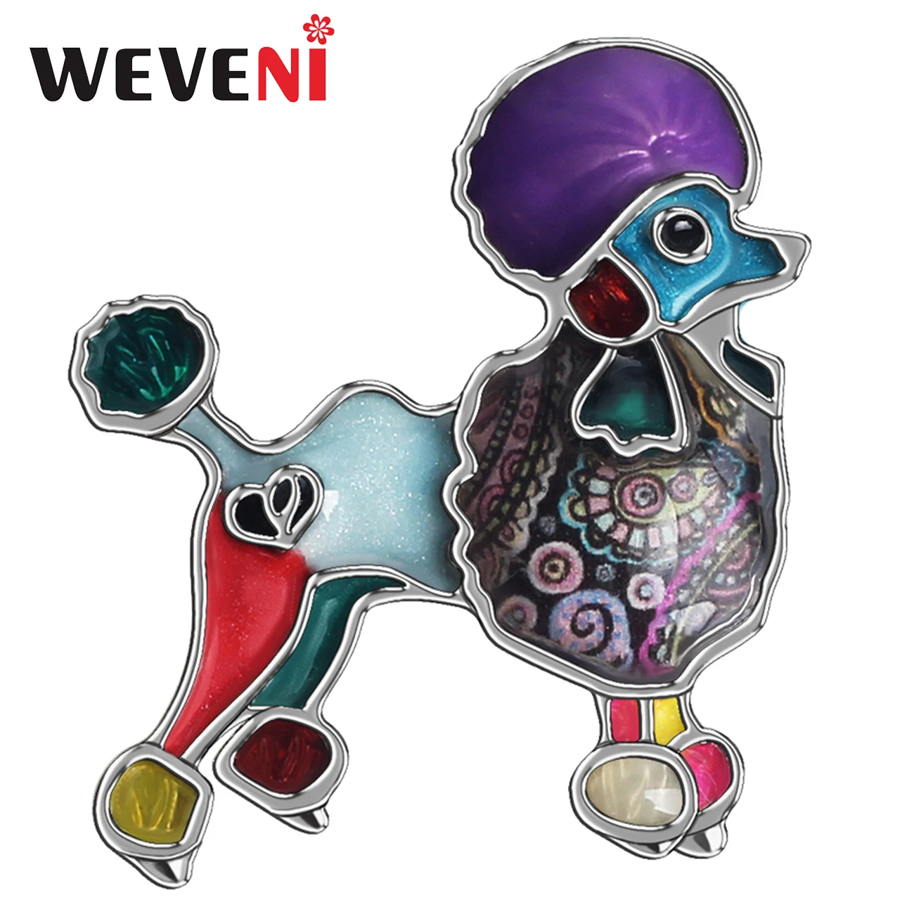 WEVENI Metal Enamel Alloy Floral Sweet Poodle Brooches Fashion Dogs Pets Pin Scarf Jewelry For Women Teens Girl Party Charm Gift