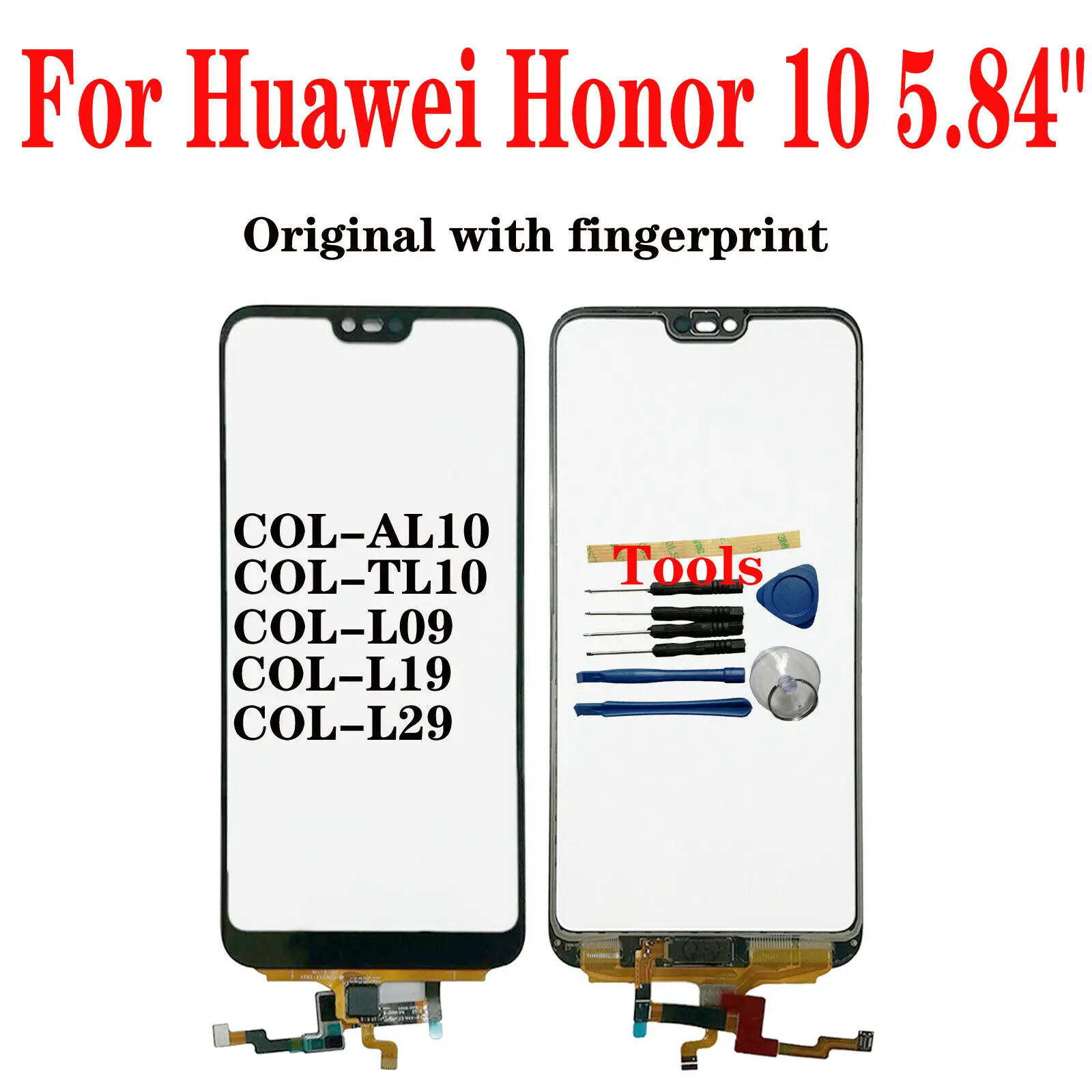 OEM + Fingerprint For Huawei Honor 10 COL-L29 L09 L19 Outer Glass Touch Screen