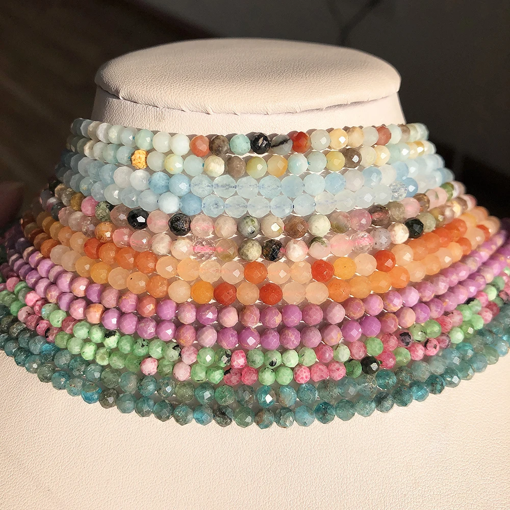 Natural Faceted Agates Moonstone Tourmaline Prehnites Jades Stone Beads For Jewelry DIY Making Bracelet Accessories 15\'\' 2 3 4mm