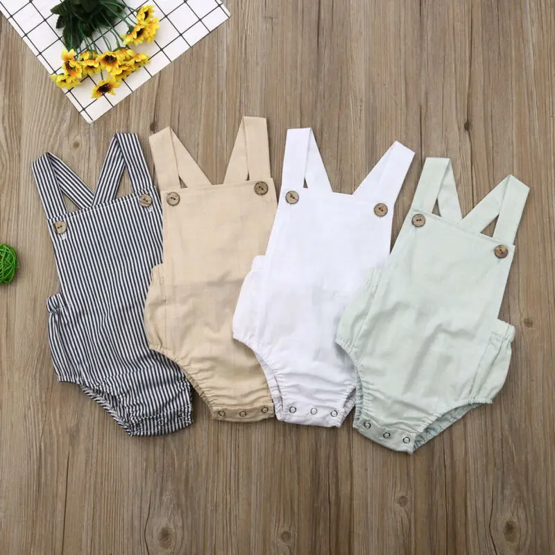 11Color Newborn Infant Baby Boy Girl Bodysuit Summer Button Jumpsuit Striped Casual Sleeveless Backless Solid Outfits Clothes