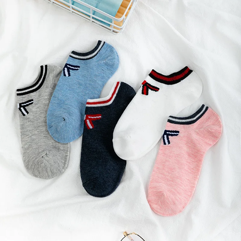 Chaussettes bateau en coton pour femmes, motifs colorés, joli, rose, nœud papillon, fin, décontracté, printemps, amusant, Sexy, pour filles