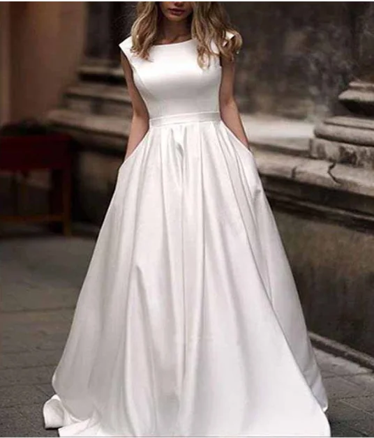 Autumn new vestidos novias boda Satin Wedding Bridal Gowns vestido de noiva sheer sexy V-back hochzeitskleid