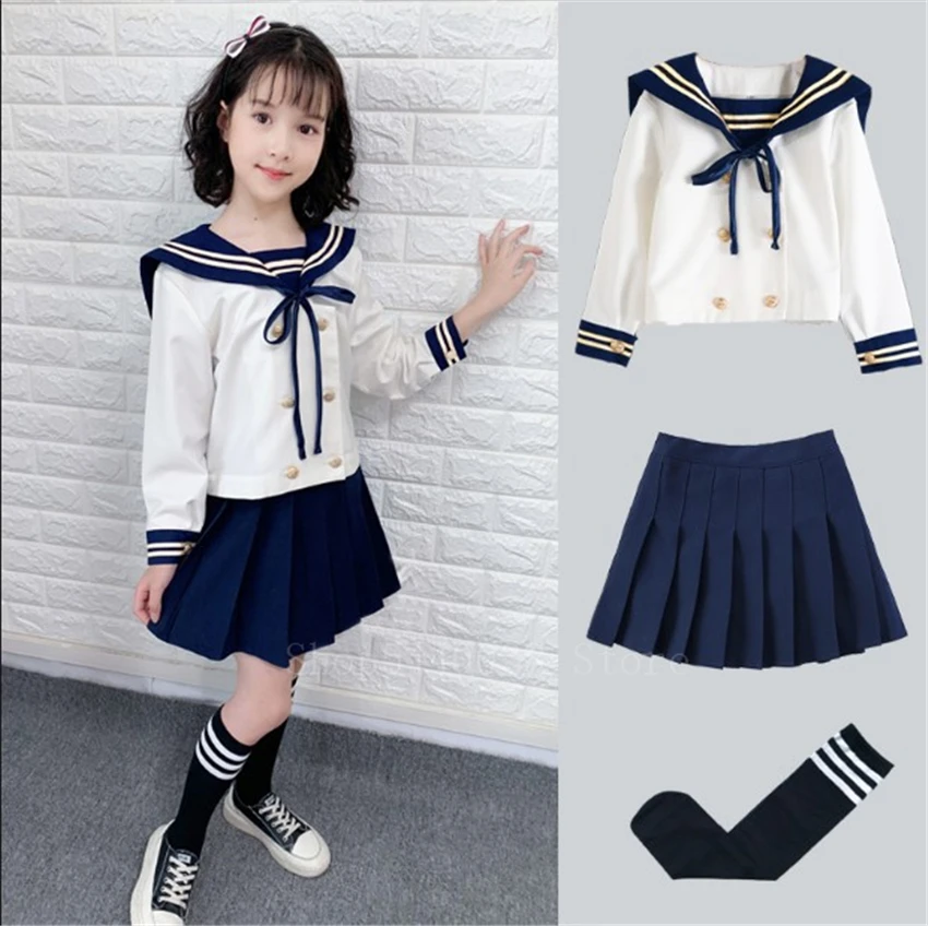 Uniforme escolar para crianças estilo japonês, saia plissada, manga longa, fantasia de marinho, marinho, jk, cosplay