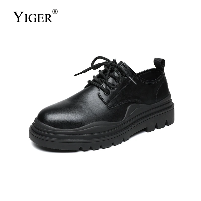 

YIGER Men's Casual shoes Man Retro thick-soled Japanese trendy shoes all-match shoes Autumn 2021 new casual leather shoe 2023