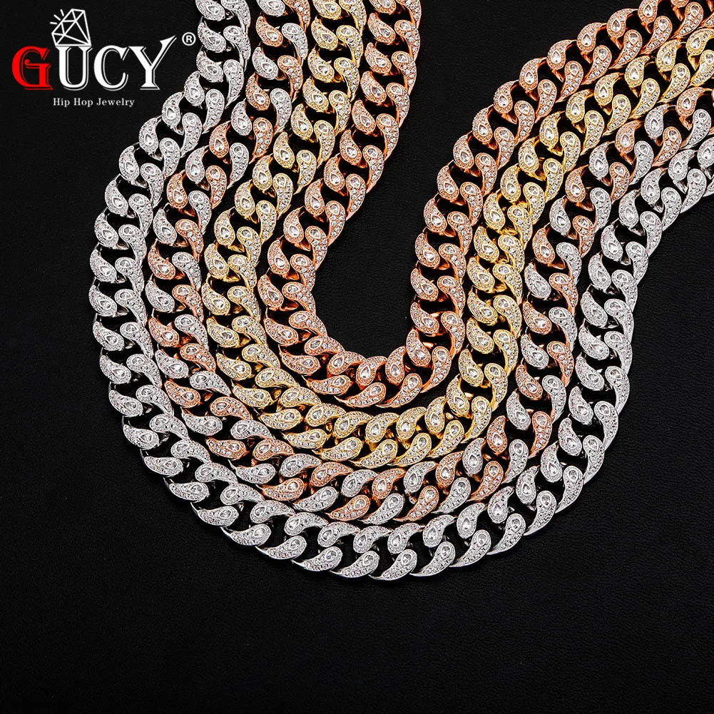 GUCY High Quality 14mm Miami Cuban Necklace Box Clasp Chain Iced Out Cubic Zirconia Hip Hop Charm Jewelry Gift For Men