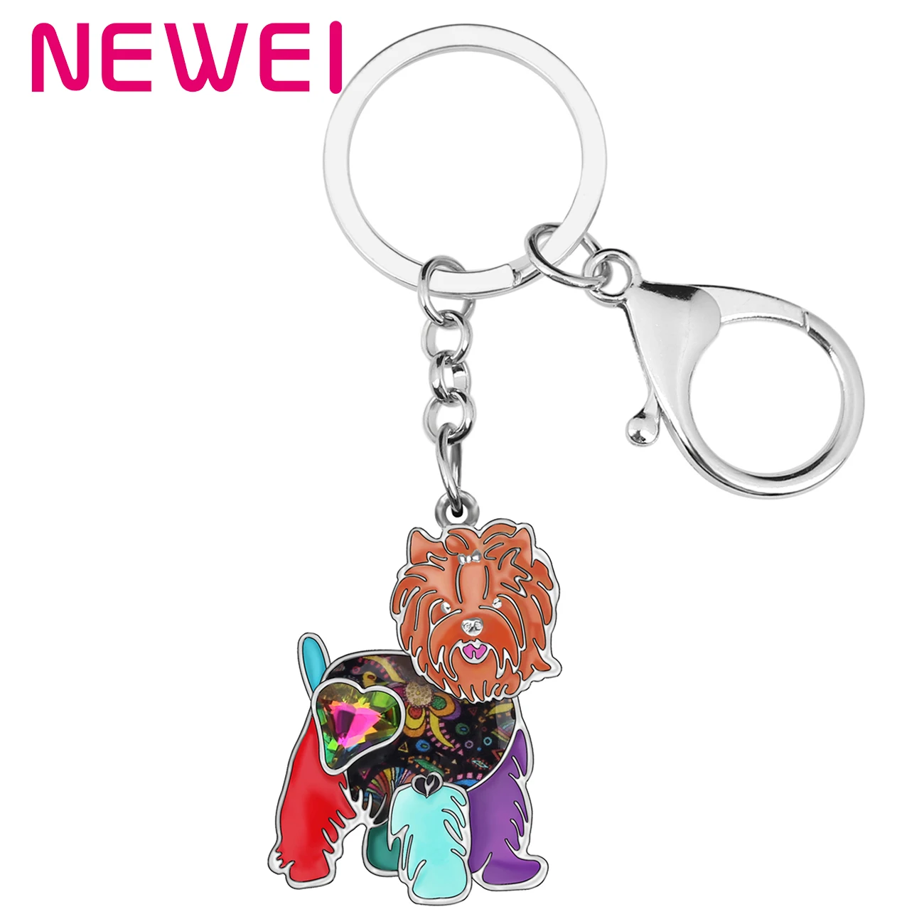 Newei Enamel Alloy Yorkshire Dog Key Chains Cute Animal Keyrings Floral Animal Jewelry For Women Girls Handbag Purse Decorations