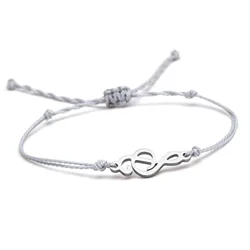 Pretty Cute Stainless Steel Musical Notation Charm Bracelet Women Female Grey Black Beige Wax Coated String Handcrafted Jewelry