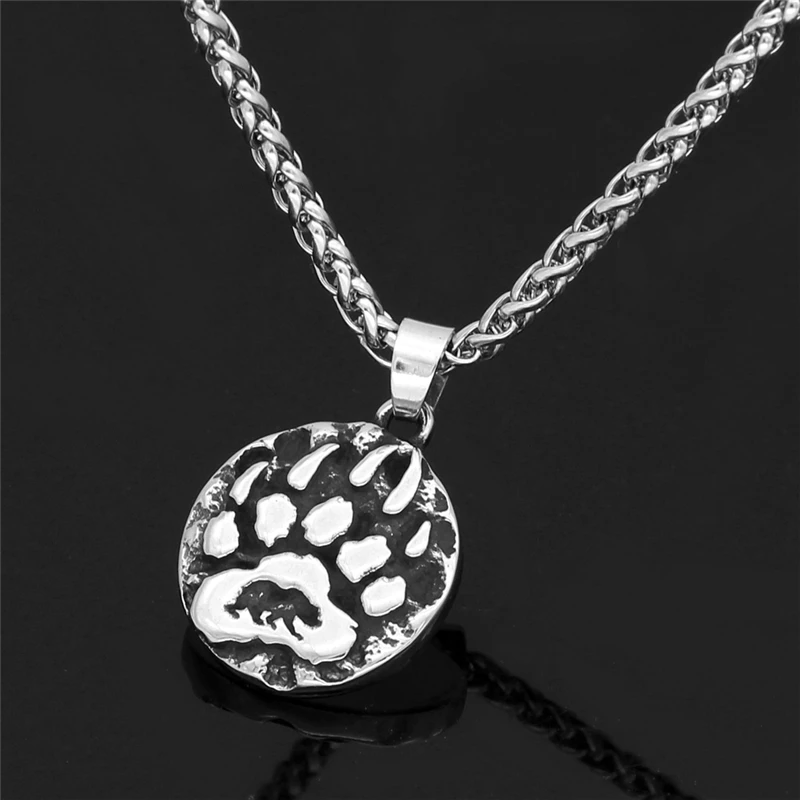 Nordic Viking Bear Paw Print Pendant Men Women Stainless Steel High Quality Amulet Necklace Vintage Jewelry Animal Hunting Gift