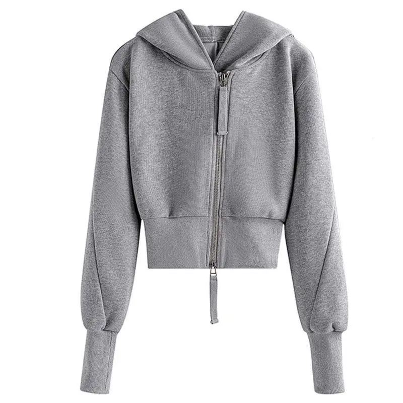 

Zipper Up Hoodies Women Aesthetic Pockets Solid Sweatshirts Long Sleeve Crop Top Baggy Hooded Hoodie Sweat Shirts Loose