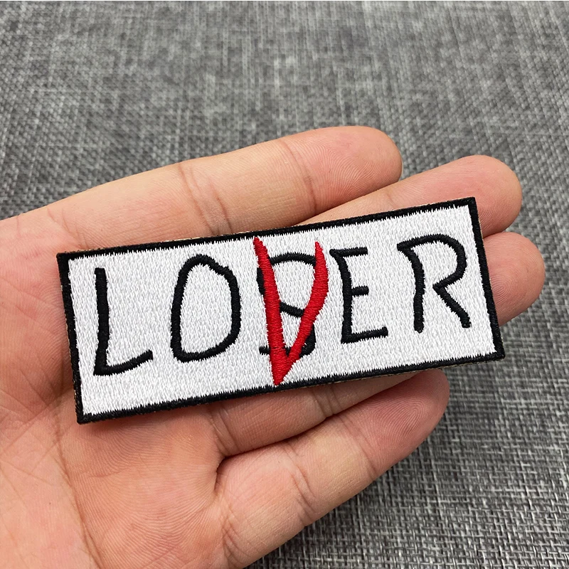 LOVER LOSER embroidery patch DIY Iron on Clothes Cropped Badges Applique for Jacket Jeans Cloth Decoration Apparel Garment