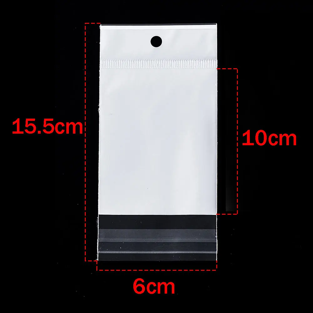 50-100pcs White Seal Bag Plastic Self Adhesive Hang Packaging Transparent Visible Poly Bag for DIY Jewelry Display Retail Pack