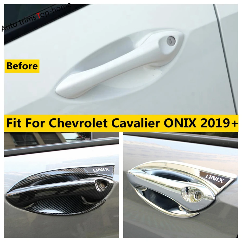 

ABS Chrome Carbon Fiber Look Car Door Handle Bowl Protector Cap Cover Trim For Chevrolet Cavalier ONIX 2019 - 2024 Accessories