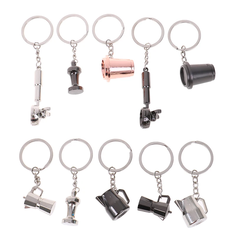 Creative Barista Coffee Tamper Keychain Coffee Machine Handle Moka Pitcher Keyring Portable Coffeeware Espresso Accessories Gift