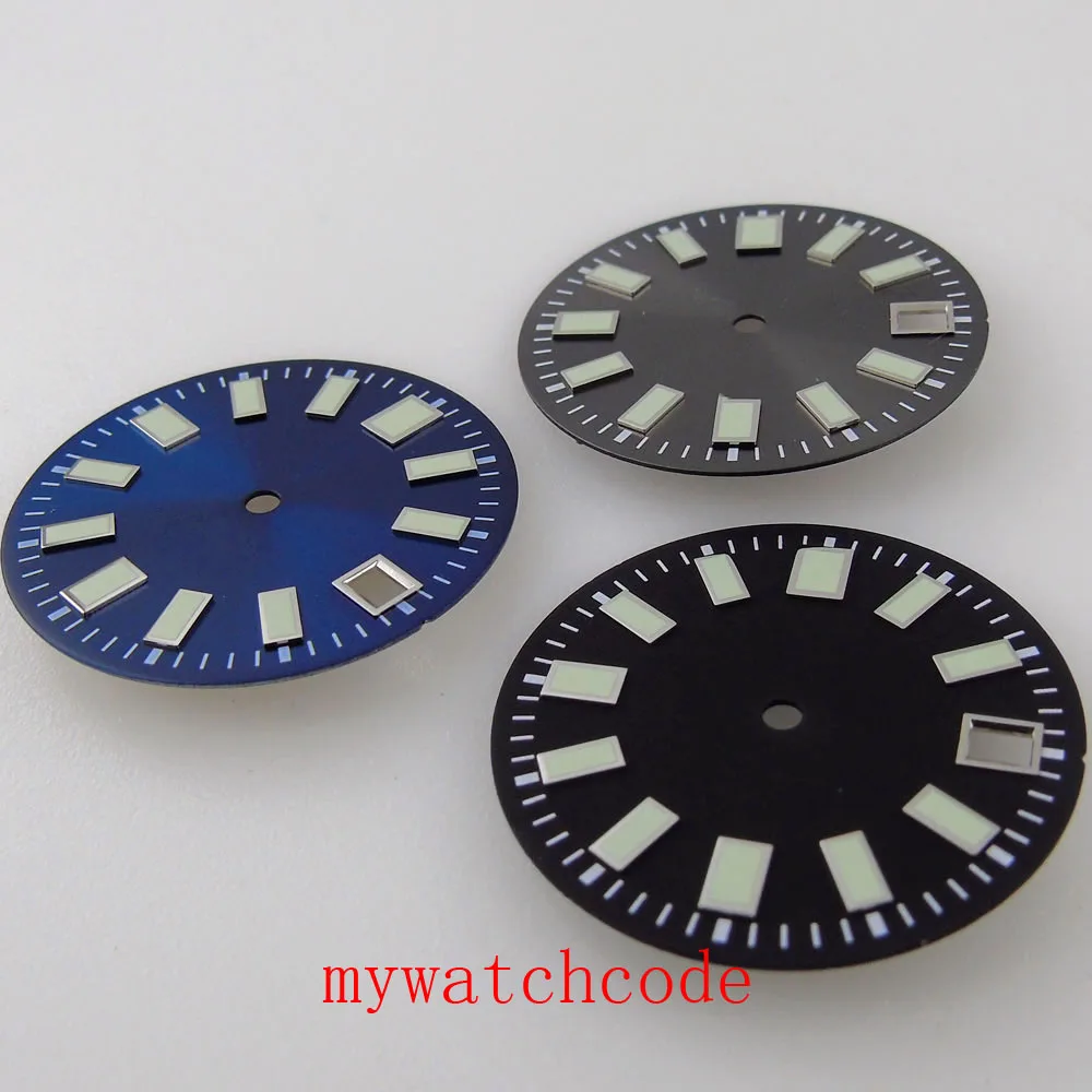 Riparazione parti orologio da polso 29mm nero Sterile quadrante lancette verde luminoso con datario