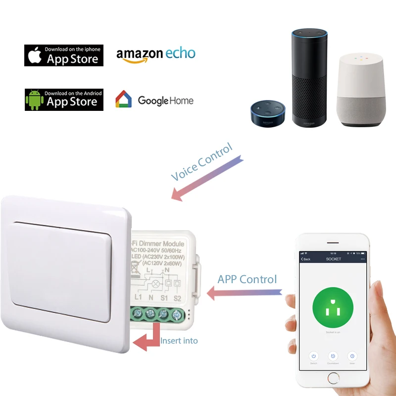 Tuya Mini WiFi/Zigbee Smart Light Dimmer Module Smart Life APP Remote Control Work With Alexa Google Home 1/2 Way 1/2 Gang