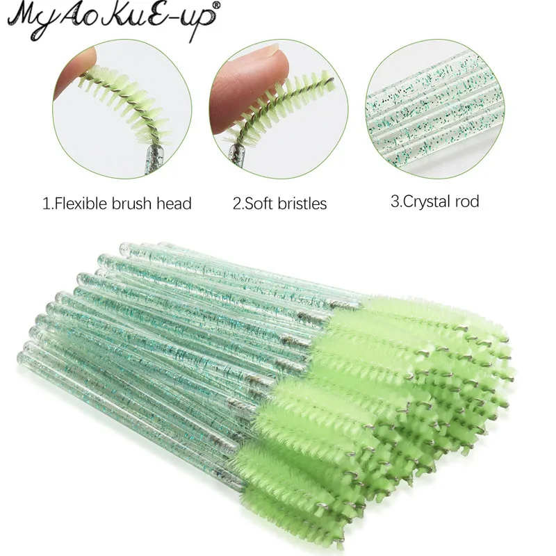 Neue Kristall Wimpern 150 Stück Diamant Griff Pinsel Mascara Zauberstäbe Applikator Kosmetik bürste Einweg Make-up Pinsel Werkzeuge – Detail 4