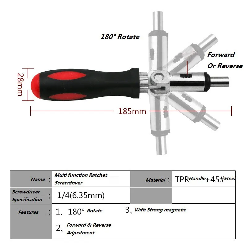 Ratchet Screwdriver 180 Degree T-type Foldable Screwdriver Set 1/4 Hex Interface Lock Disassemble Screwdriver Tool